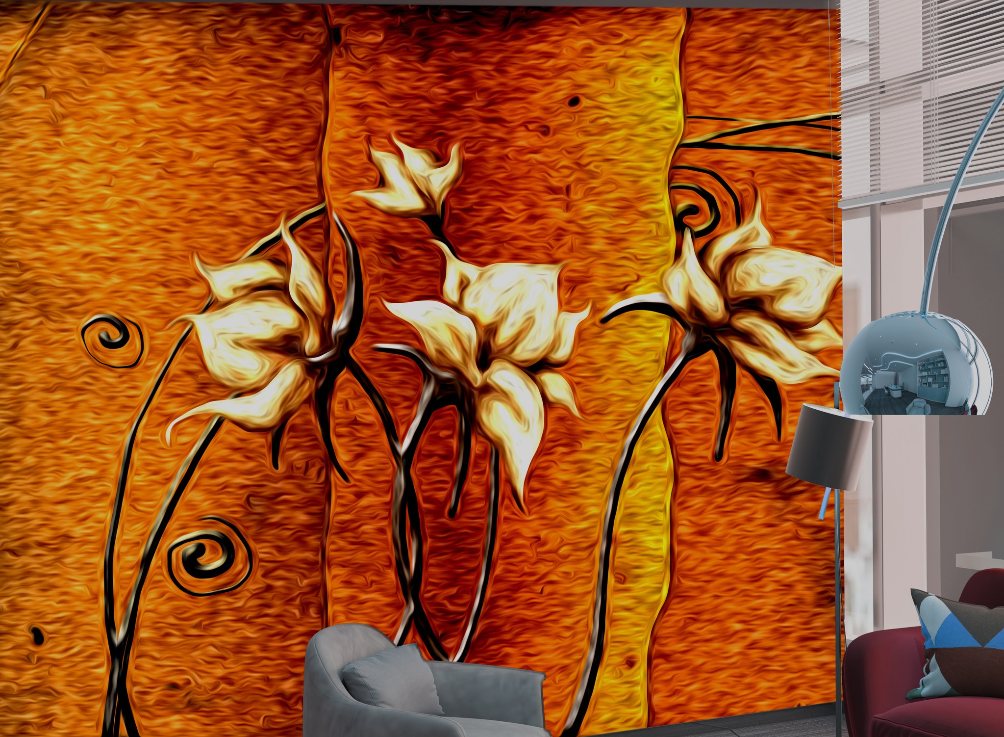 Vibrant Floral 3D Wallpaper - Modern Artistic Design